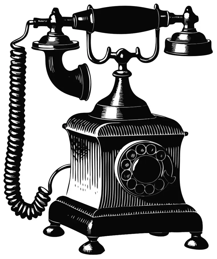 An engraving of an antique telephone